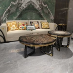 Luxury Nesting Coffee Tables with High-Gloss Wood Veneer and Decorative Metal Accents